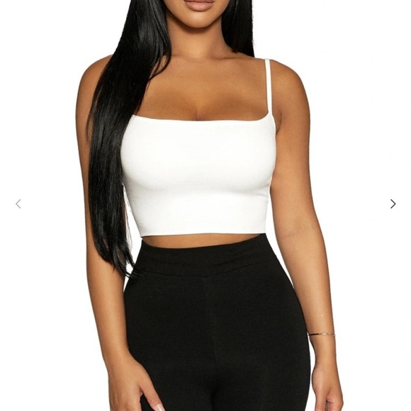 NAKED WARDROBE SOLID VIBES WHITE CROP TANK W GOLD DIOR NOT WAR METALLIC LOGO L - Picture 6 of 8